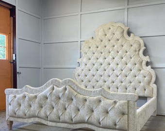Tufted Headboard Bed Frame: French Scalloped Upholstered King Custom for Tamarra