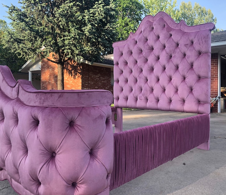 French Curved Footboard Bed Tall Tufted Upholstered Pleated Etsy