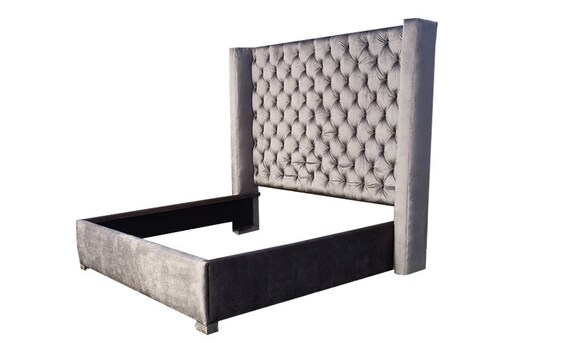 Tufted Wingback Headboard Bed Extra Tall Diamond Tufted Upholstery