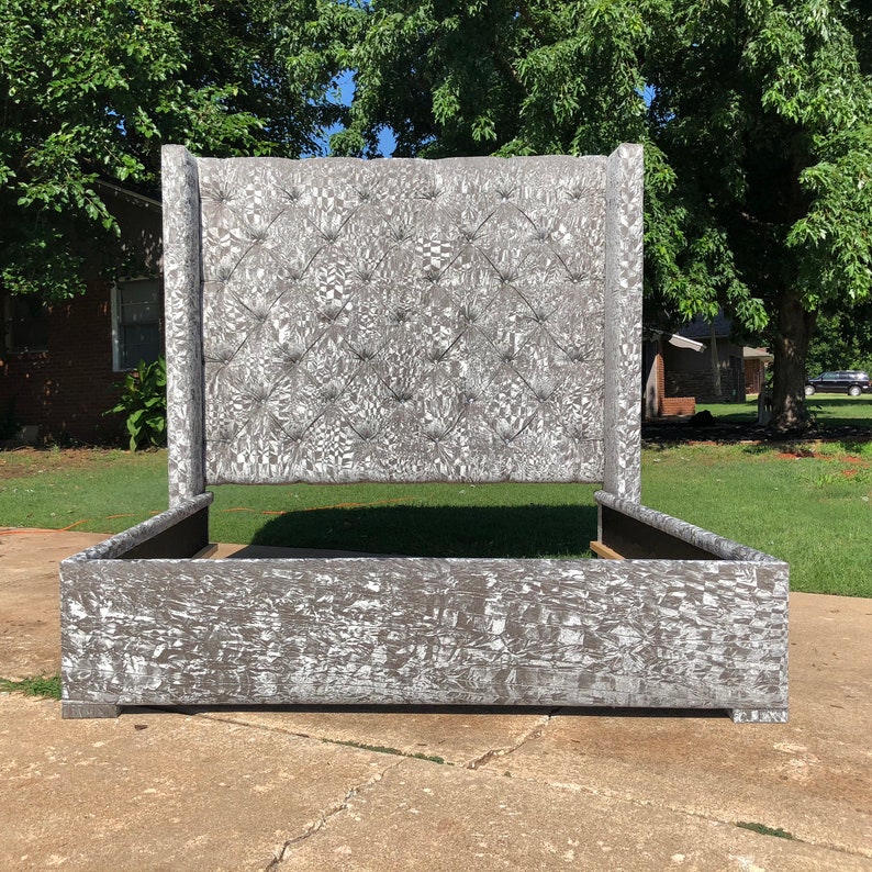 Upholstered Bed Crushed Velvet Wingback Tall Headboard Tufted Etsy