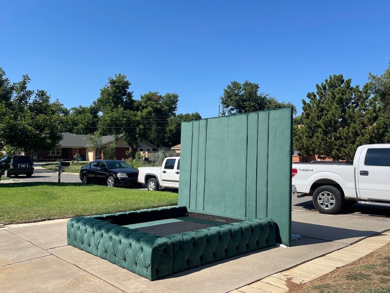 Platform Tufted Bed Extra Wide Tall King Bed Frame Diamond Etsy