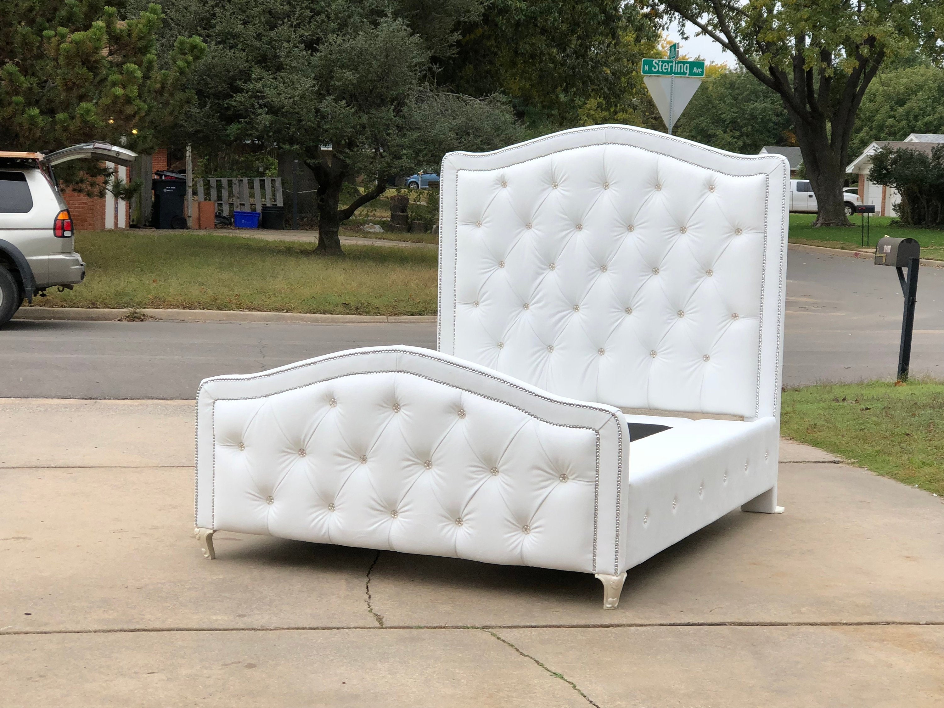 Tufted Bed Velvet French Queen Size Crystal Pearl Rhinestone Etsy