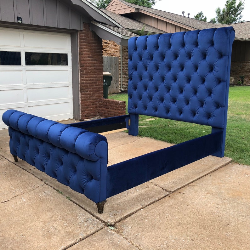 Sleigh Bed Tufted Headboard Channel Velvet Extra Tall Etsy