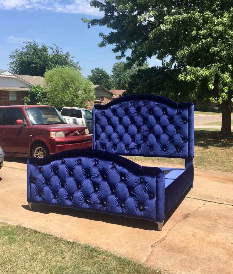 Tufted Bed Headboard Footboard Platform Frame Crystal Button Etsy