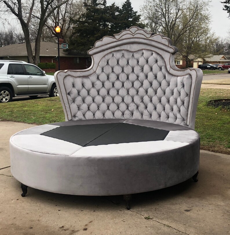 Round Tufted Bed Frame Upholstered Headboard Curved Round ...