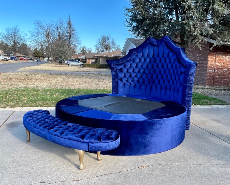 Round Bed Frame Tufted French Bed Bench Tufted Platform Etsy