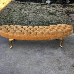 Custom Tufted Velvet Bench: Queen Anne Leg, Curved Bedroom Bench