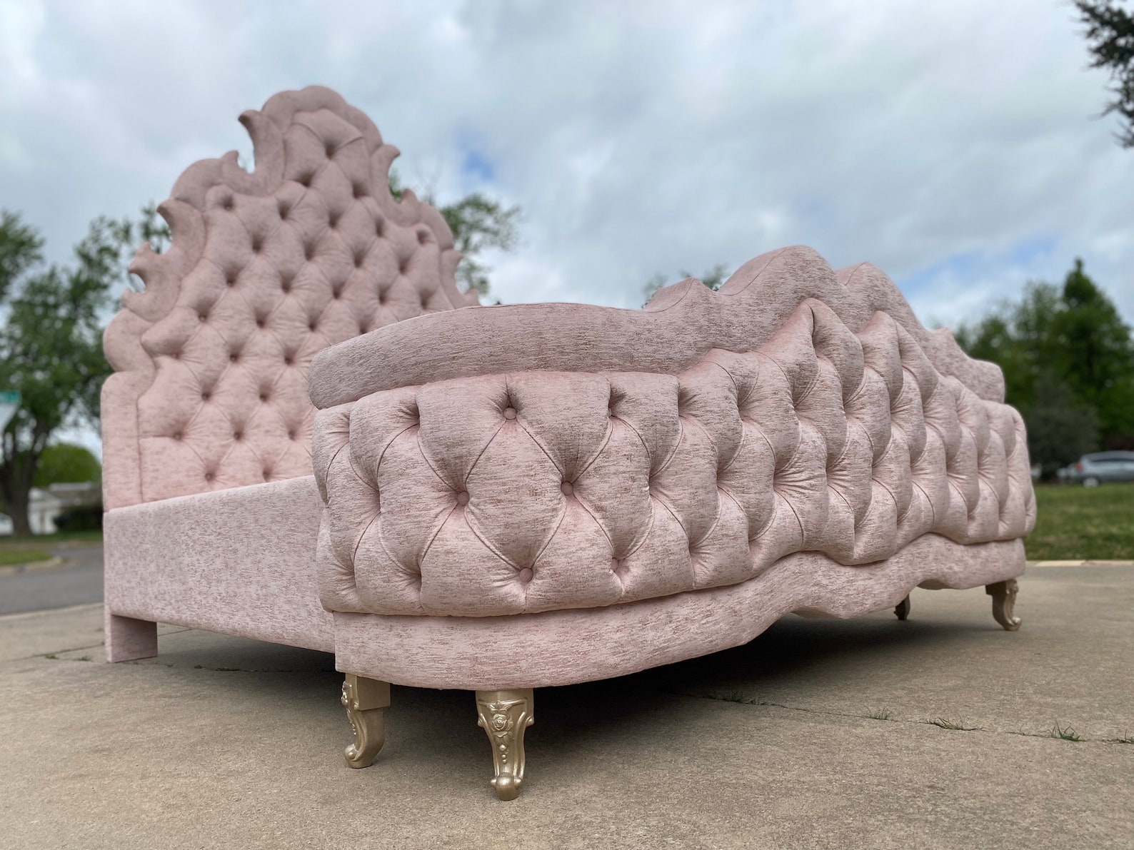 French Curved Footboard Bed Tall Tufted Upholstered California Etsy