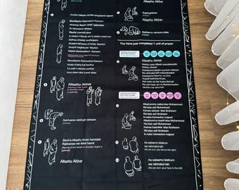 Gebetsmatte Anfänger, Lerngebetsmatte Salah, Islamic Prayer Mat Learning, dünne Gebetsmatte ohne Polsterung