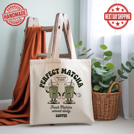 Matcha Drink Graphic Tote Bag: Stylish Reusable Canvas Shoulder Bag