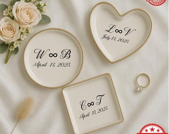 Porte-bagues personnalisé en céramique - plateau à bijoux souvenir de mariage