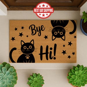 Hi Bye Cat Doormat, Home Doormat, Welcome Doormat, Closing Gift, Funny Doormat, Housewarming Gift, Home Decor, Entryway Decor, Cat Doormat