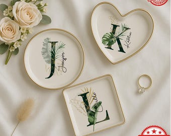 Porte-bague personnalisé en céramique - Plateau à bijoux personnalisé, cadeau de mariage