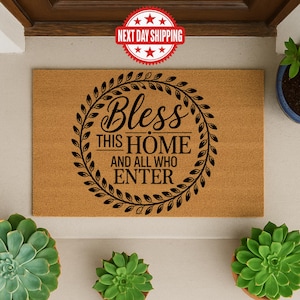 Bless This Home Doormat, Christian Welcome Mat for Entryway, Religious Home Sweet Home Decor, Faith Housewarming Gift, Faithful Family Rug