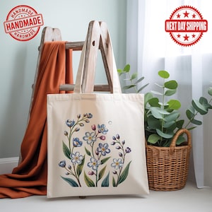 Floral Tote Bag, Wildflower Totes, Canvas Tote Bag, Shopping Bag, Gift For Women Totes, Birthday Gift Bag, Bridal Gift Tote Bag, Library Bag