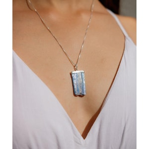 Blue Kyanite Silver Necklace, Sterling Silver Necklace, Crystal Necklace, Blue Kyanite Jewelry