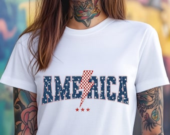 Vintage USA Graphic T-Shirt: Patriotic Lightning Bolt, 4th of July