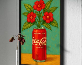 Coca-Cola wanddecoratie - Coca-Cola decoratie - Bloemen wanddecoratie - Popart poster