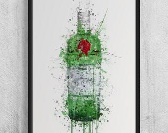 Tanqueray gin wall art - Tanqueray bottle painting - Gin bottle poster