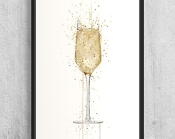 Champagnerglas Wandkunst - Bar Wandkunst - Champagner Poster - Getränke Wanddekoration