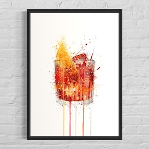 Arte mural de cócteles Negroni - Póster de Negroni - Arte mural de Campari - Decoración de cócteles