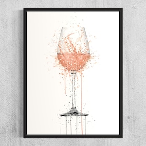 Arte mural con copa de vino rosado - Póster de vino - Impresión de vino - Arte mural con bebidas - Regalo para amantes del vino