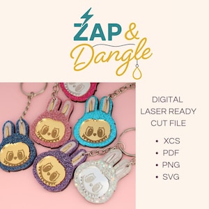Labubu Bunny Earrings Keychains SVG | Layered Laser Cut File | Glowforge XTool Digital Download