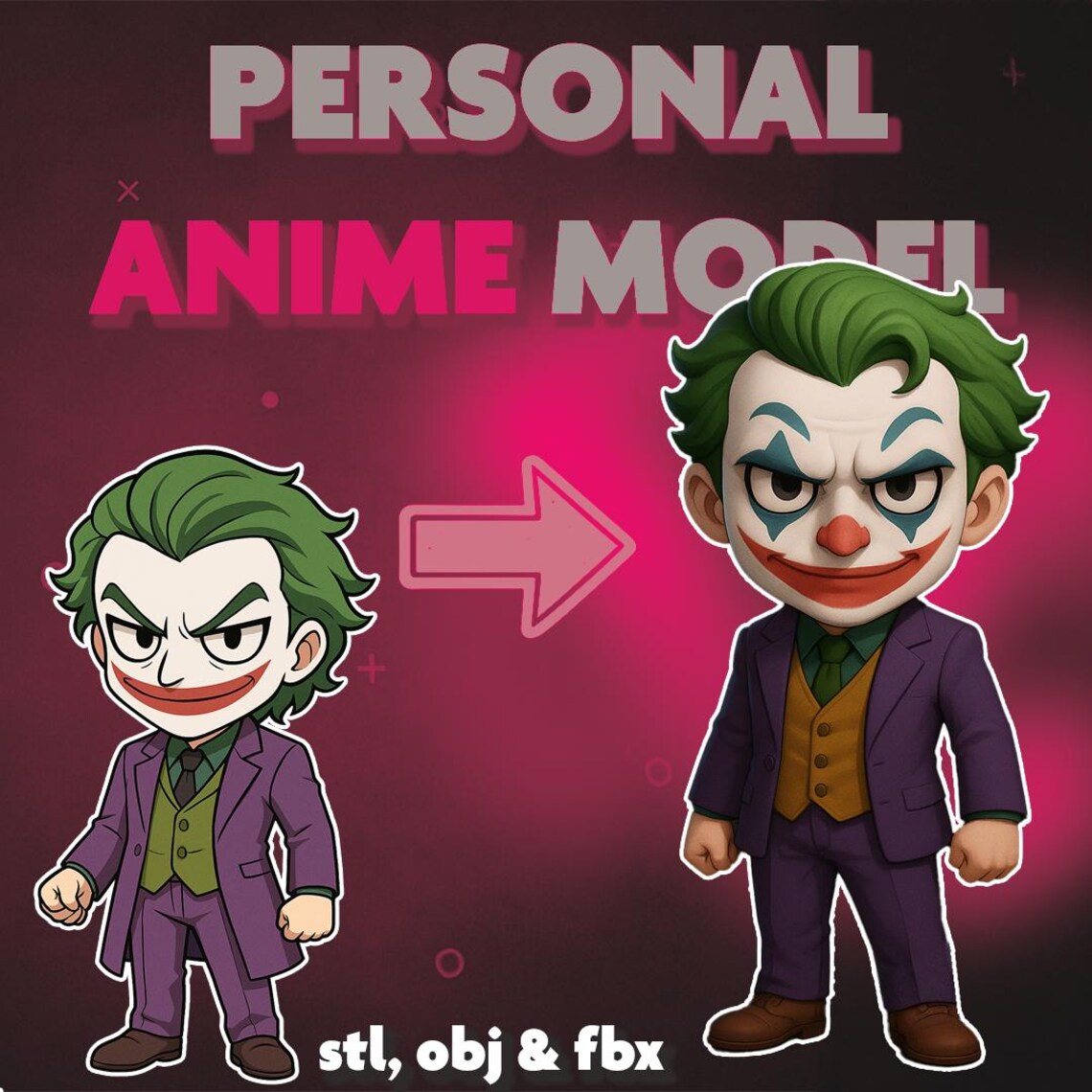 Custom Anime 3D Model From Photo, Personalized Character (STL, OBJ, FBX ...