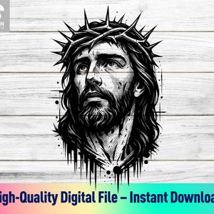 christlicher Jesus PNG | Dornenkrone Heiland Design | Religiöse Sublimation für Shirts | Glaubensbasierte Jesus Clipart | JPG- und PNG-Dateien