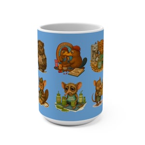 Taza de café con animales, Zoot Critters de 433 ml con dibujos irónicos, regalo para amantes de los animales, taza de té de cerámica novedosa, estampado animal adorable