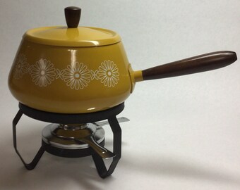 Fondue Set Japan Yellow Flowers two-quart box alcohol burner aluminum