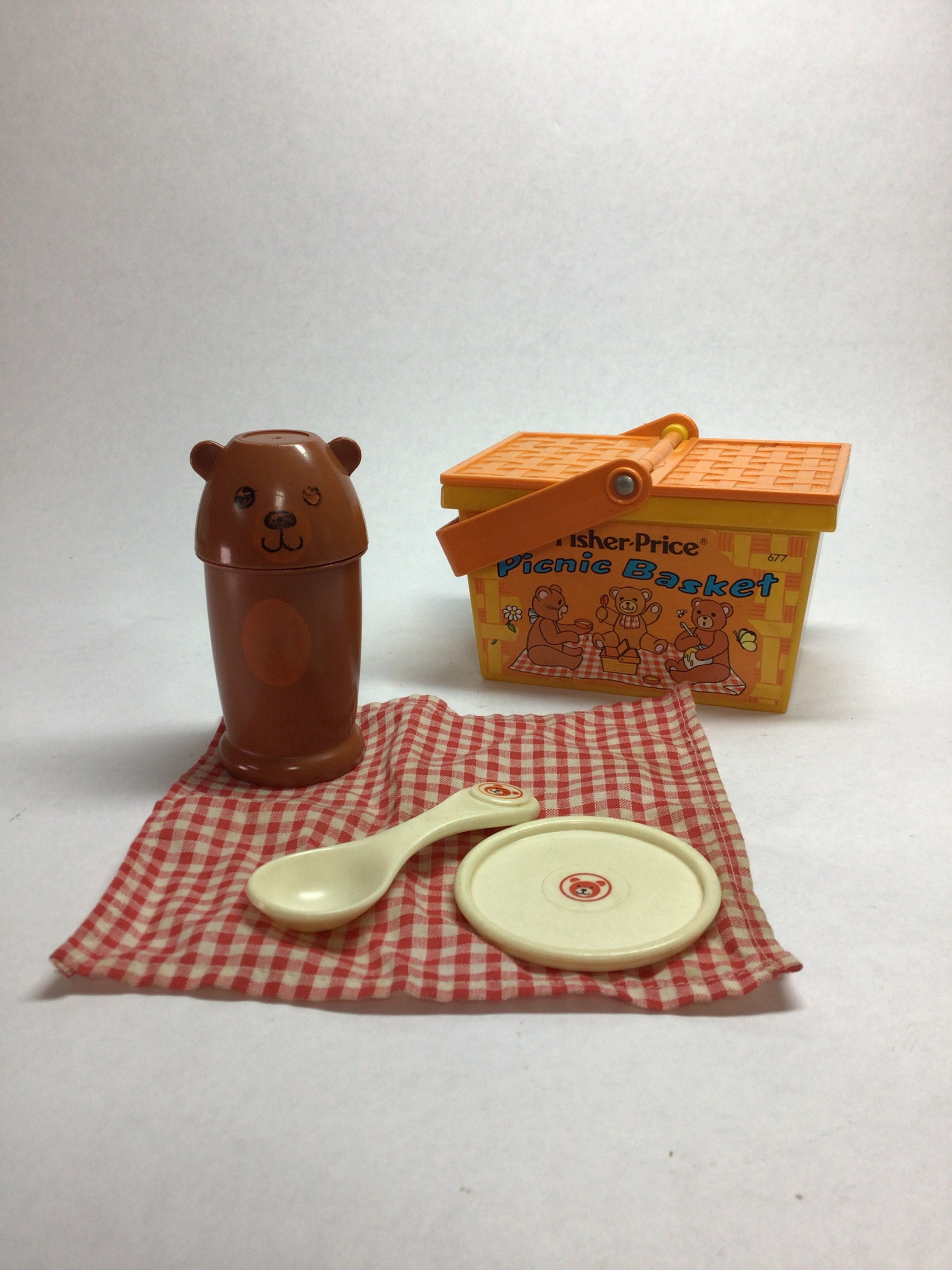 Fisherprice Picnic Basket With Plate, Spoon and Thermos Etsy