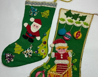 Vintage Christmas Stockings Pair of Two Handmade