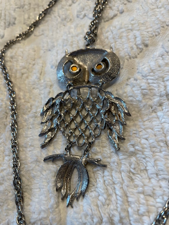 Owl Pendant Necklace Articulated Vintage - image 2