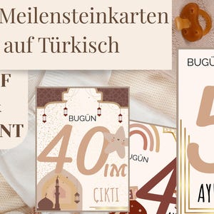 Cartes turques pour les étapes de la naissance d'un bébé, style oriental - Cartes pour les étapes de la naissance - Téléchargement numérique - 13 cartes imprimables