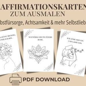 Affirmationskarten zum Ausmalen für Erwachsene - Achtsamkeit, Selbstfürsorge & positives Denken - Druckbar und digital verwendbar