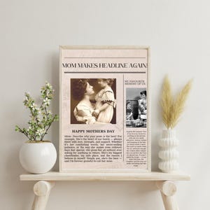 Plantilla de periódico editable para el Día de la Madre / Diseño vintage imprimible en Canva / Tarjeta DIY para el Día de la Madre / Regalo de descarga instantánea para mamá