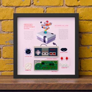 Framed Nintendo NES Controller Disassembled Controller Wall Art, Decor for Game Room image 1
