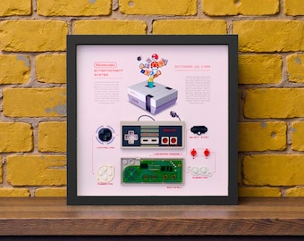 Framed Nintendo NES Controller Disassembled Controller Wall Art, Decor for Game Room