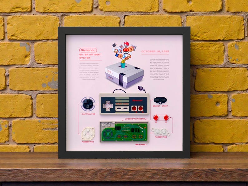 Framed Nintendo NES Controller Disassembled Controller Wall Art, Decor for Game Room image 1