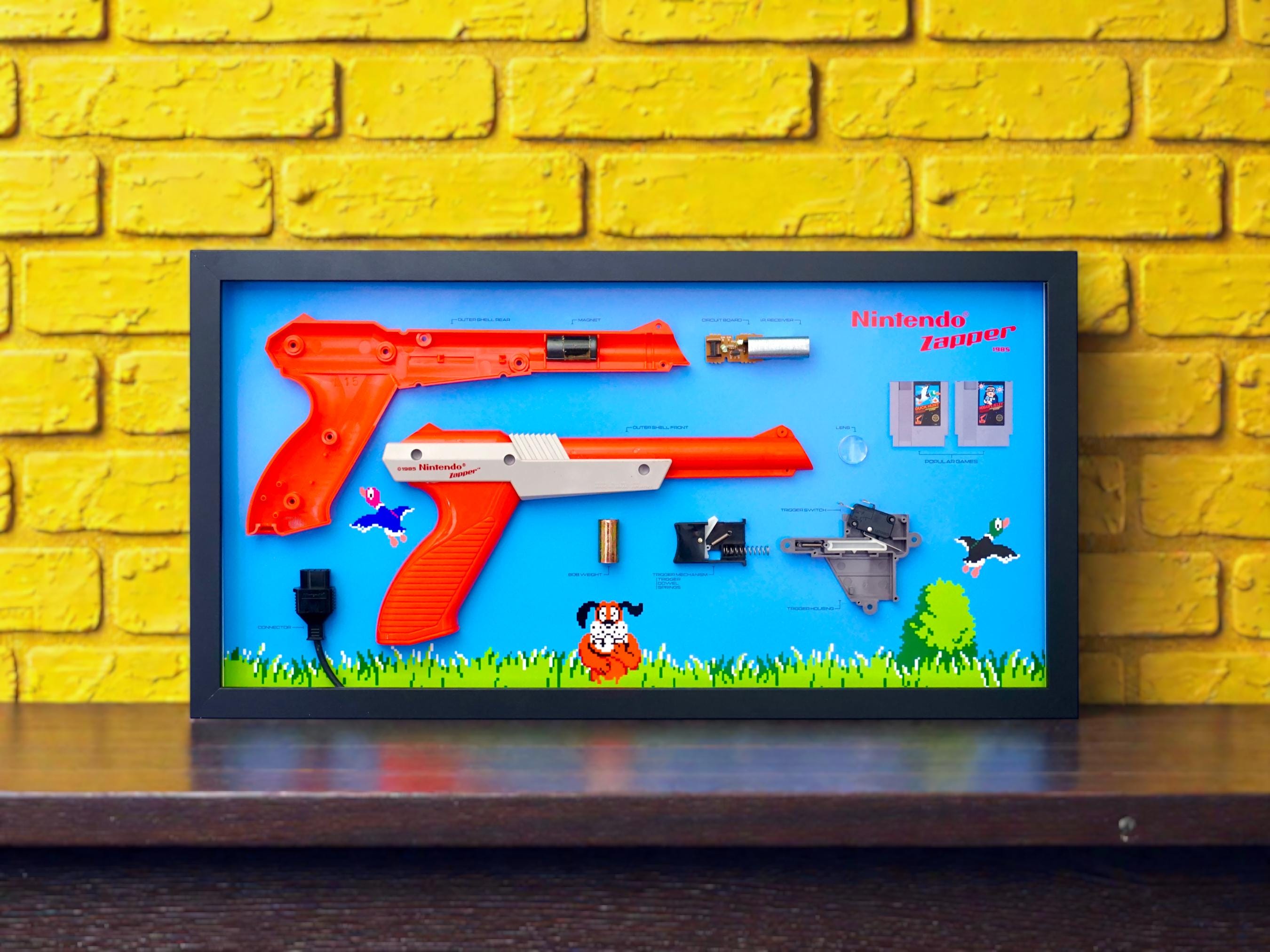 Framed Nintendo NES Zapper (duck Hunt) Disassembled Controller