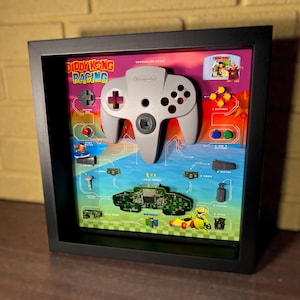 Framed Nintendo 64 Diddy Kong Racing Disassembled Controller Wall Art