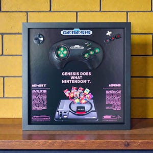 Framed Sega Genesis Disassembled Controller Wall Art, Decor for Game Room