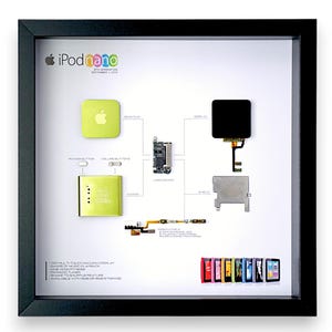 Framed Apple iPod Nano (6th-gen) Disassembled Wall Art, Office Wall Decor