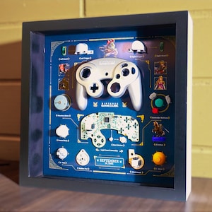 Framed GameCube Controller (Zelda themed) Disassembled Controller Wall Art, Gaming Decor