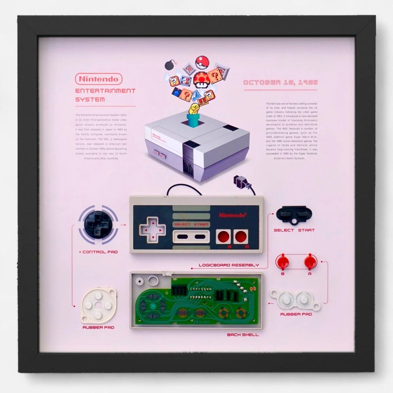 Framed Nintendo NES Controller Disassembled Controller Wall Art, Decor for Game Room image 2