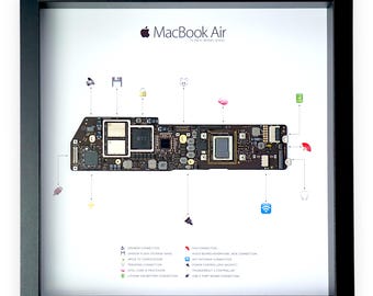Framed Apple Macbook Air Logic Board with Emojis, Disassembled Wall Art, Office Wall Decor