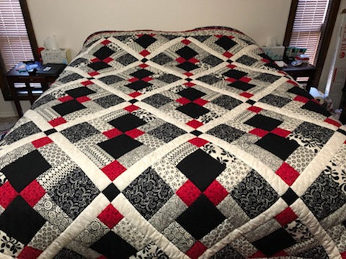 Twin Size Quilt Pattern Finished Size 74 X 93 Red Black and Etsy Canada