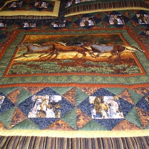 Western horse quilt,  western bedding, cabin quilt