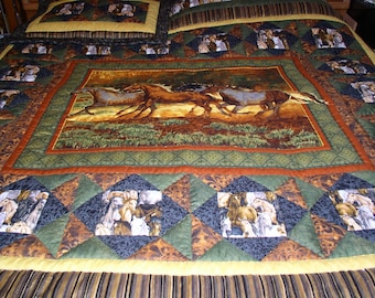 Western horse quilt,  western bedding, cabin quilt